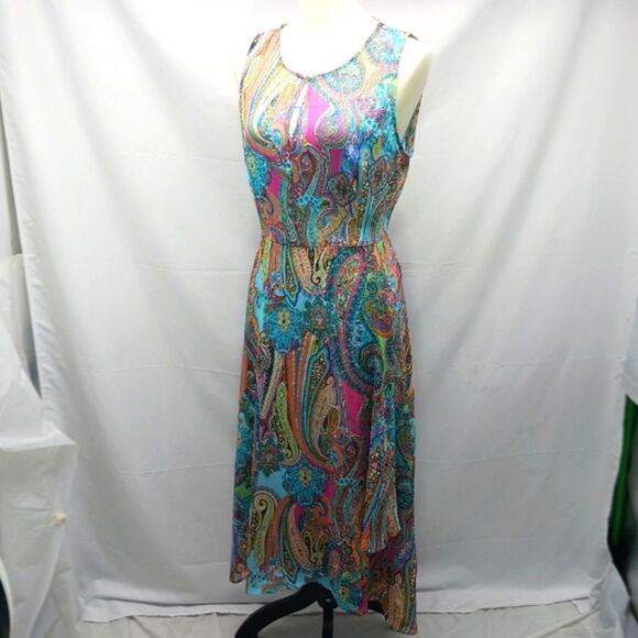 Tommy Hilfiger Bright Pasley Floral Sheer Midi/ Blue Slip Dress Sleeveless  12.. - Picture 1 of 13